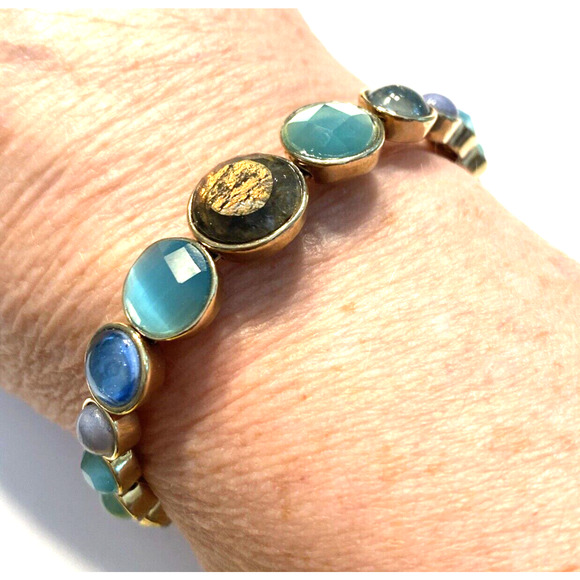 Cuff Bracelet Blue Brown Stones Gold Graduated OS Mod Boho Festival Fashion - Picture 7 of 9